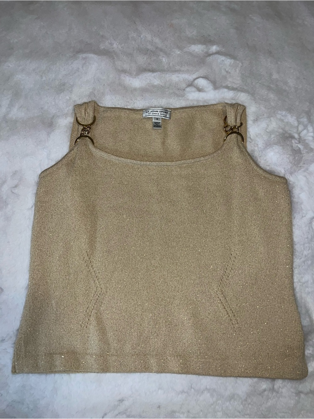 St. John Sport by Marie Gray Gold Metallic Knit Tank with Ring-Strap Detail